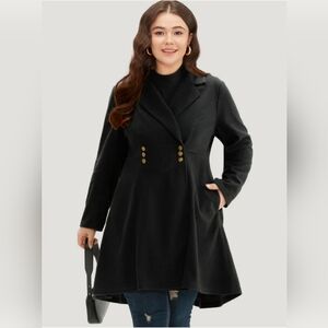 BloomChic Solid Lapel Collar Double Breasted Coat Navy Blue Size10 New with Tags